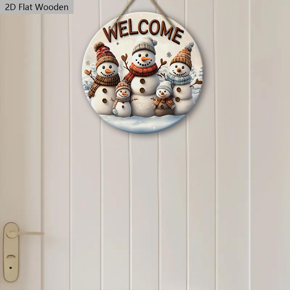 Warmes Winterweihnachten Holzschild mit Schneemannmuster - Navidad Willkommensschild für Haustür, Wandhänge-Dekor - Ideale Weihnachtsdekoration