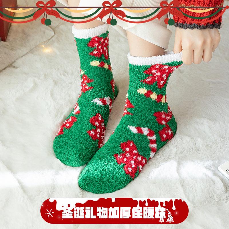 Chaussettes de Noël en Polaire Corail Rouge – Mi-Mollet et Au-Dessus du Genou Unisexe pour l'Automne & l'Hiver