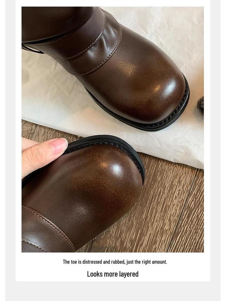 Klobige Plateau Weitschaftige Slouchy Stiefeletten - Echtes Leder Damen Herbst/Winter Stil