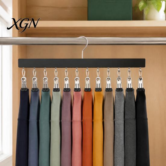Leggings Organizer for Dorm Legging Hangers with 12 Clips, Space Saving Wooden Pants Closet Underwear And Accessory Organizer, 360 Degree