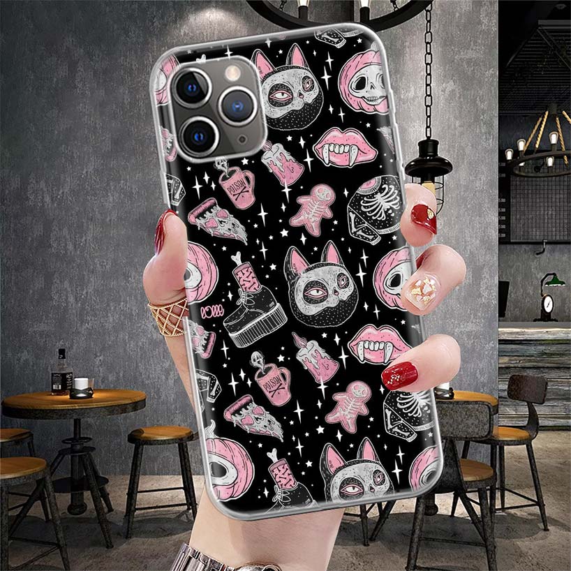 Rosa Katzen Schädel Zauberin Hexe Weiche Handyhülle Für IPhone 11 17 Air 16E 16 Pro Max 15 + 14 Plus 13 Mini 12 Apple 7 SE 8 Hüllen C