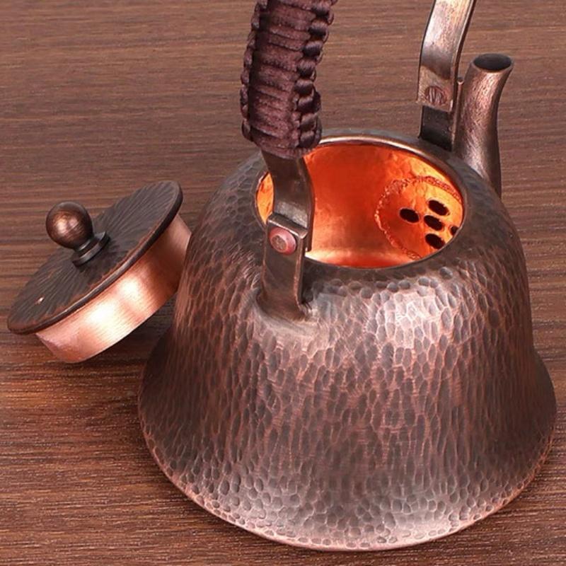 Vintage Měděná Konvička na Kávu, Vzor Pleteniny s Texturou Stromu, Přenosná, Pro Vaření, 350ml Varná Konvice na Vodu, Čajové Nádobí, Ručně Vyráběná Čajová Konvička, Nápojové Nádobí