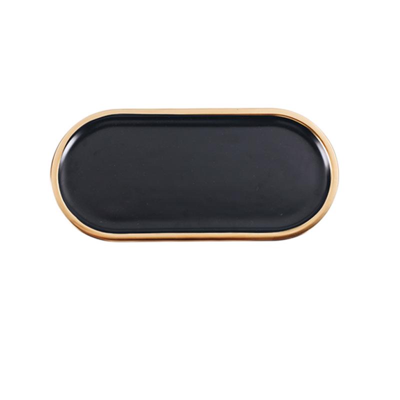 Gold-Rimmed Nordic Marble Oval Tray: Ornament, Jewelry Storage, Ceramic Steak & Western Food Dish Small Oval