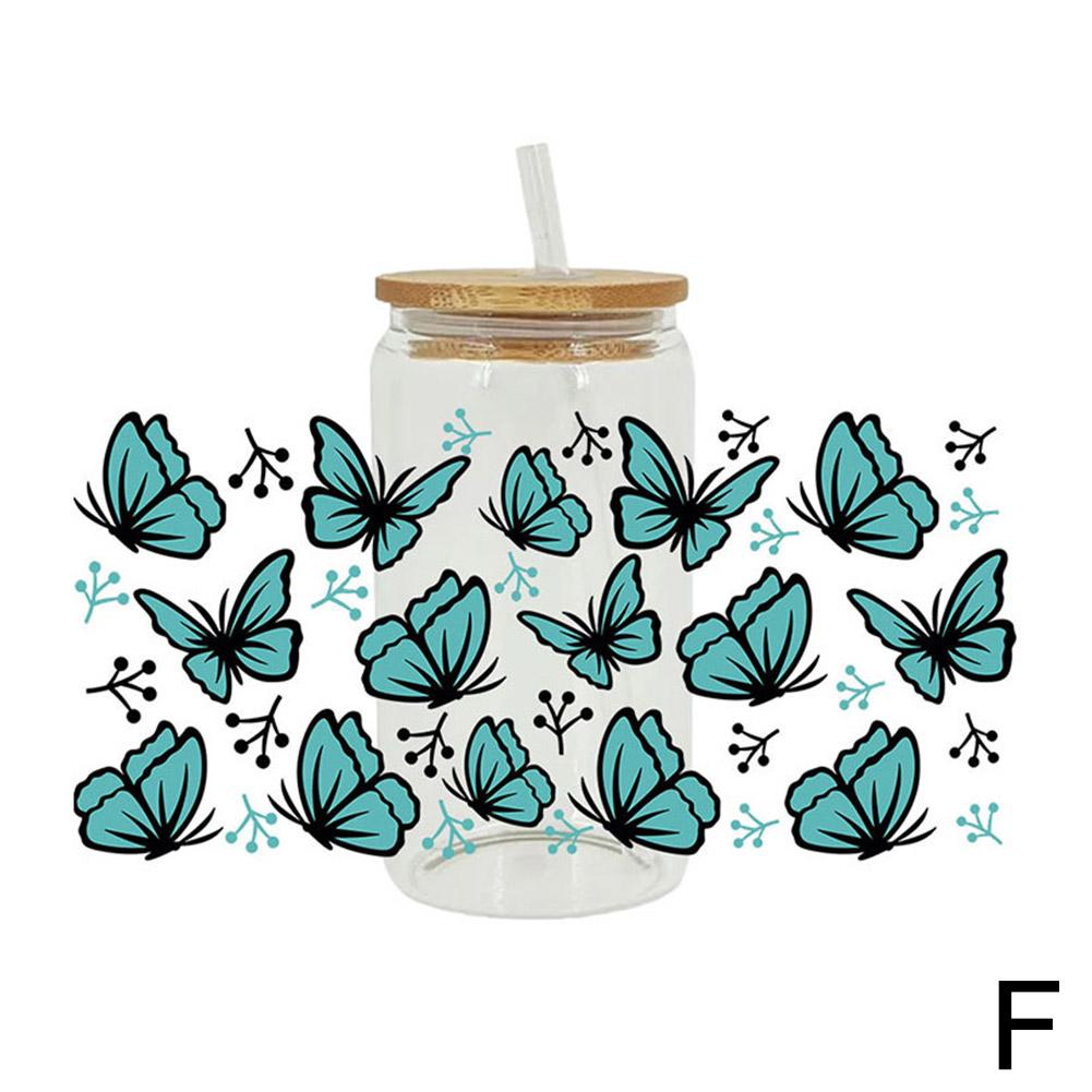 Květina 16OZ UV DTF Cup Wrap Transfers Samolepky Vlastní vodotěsná plechovka 1ks Glass DIY Lab O1D9