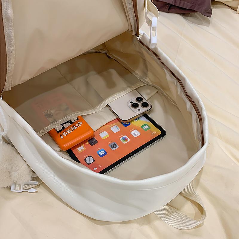 Letter Embroidered Backpack Contrast Color Student Schoolbag Female Campus Backpack