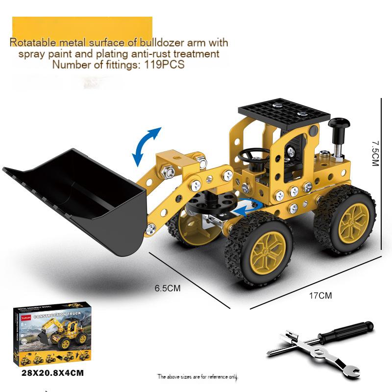 3D Metal Puzzles Diy Assembly Model Engineering Vehicle Long Nose Truck Loader Crane Mixer Car Educational Toys For Children
