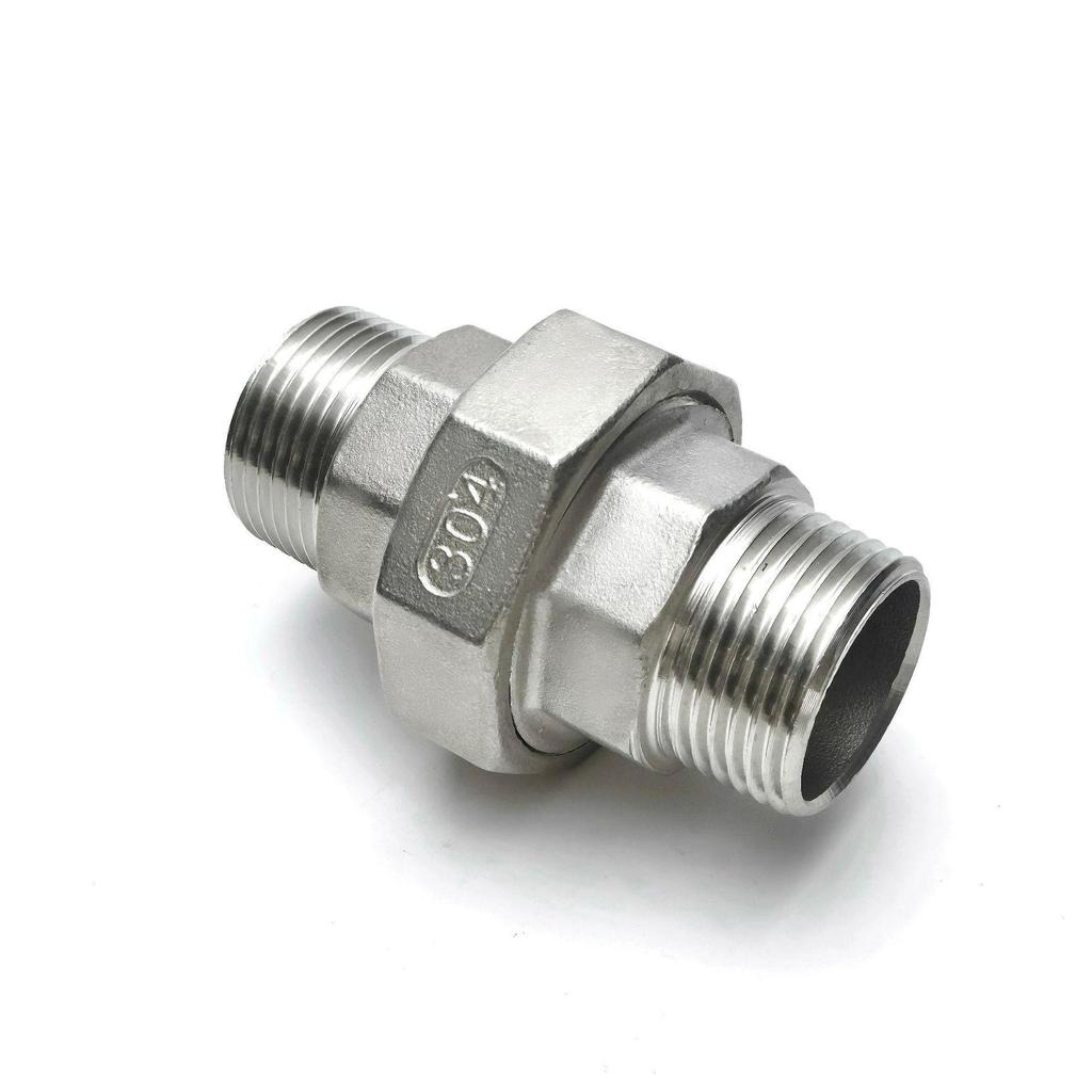 304 Stainless Steel Double-Ended Male Thread Union Oil Nipple Tightening Joint, Sizes: 1/4', 3/8', 1'
