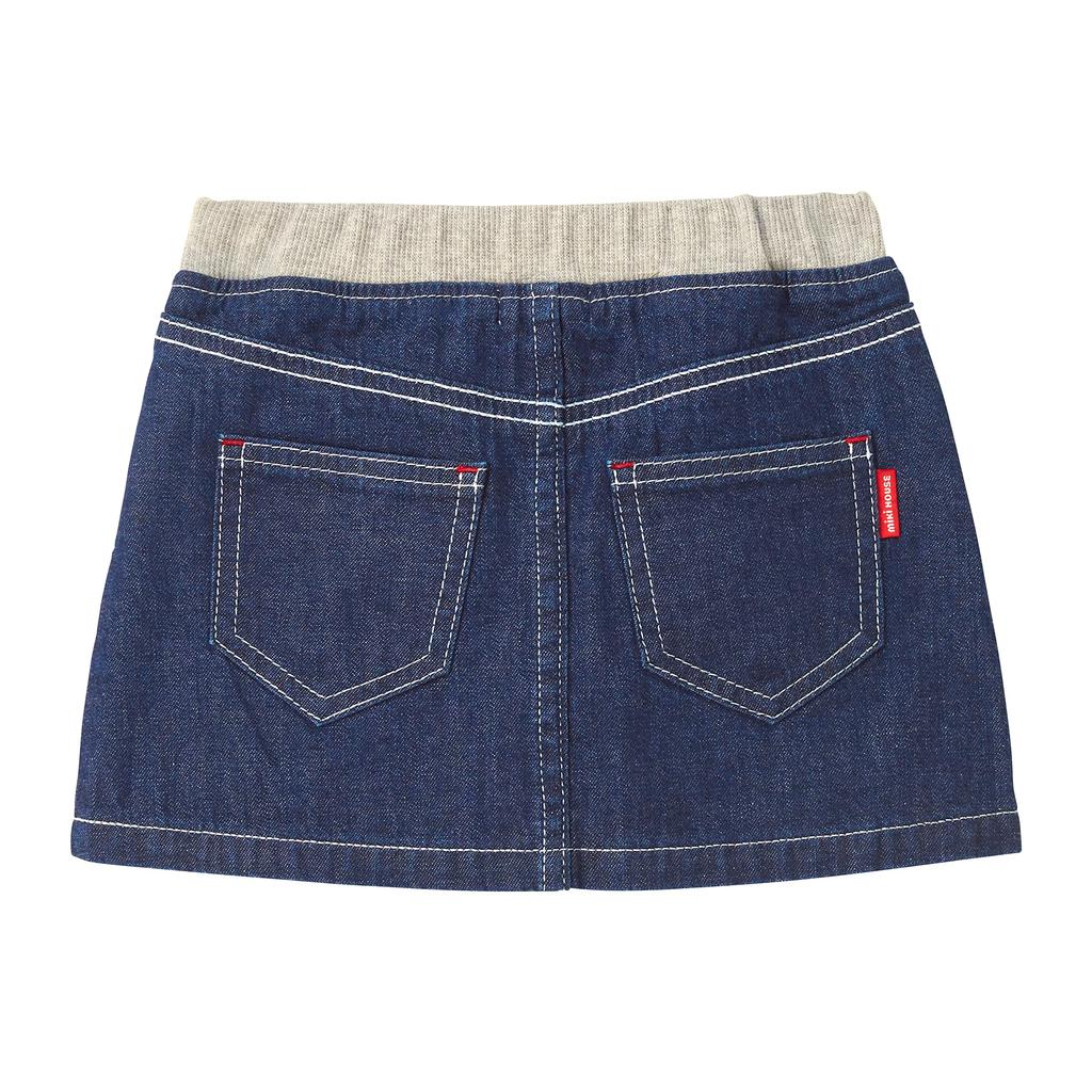 Skirt Denim Hickory Logo Simple Girls Baby Kids Clothing S Indigo Blue [MIKI HOUSE] Children's 10-1711-494 (100-110cm)