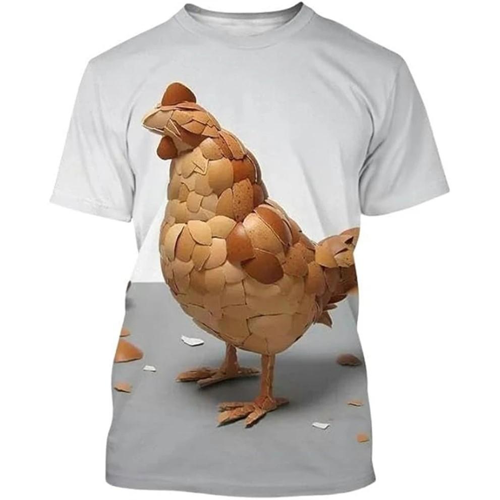 3D Rooster Print Kids Short Sleeve T Shirt Round Neck Relaxed Fit Outdoor Play Summer Daily Clothing