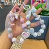 Handmade Beaded Rhinestone Bow Keychain with Short Strap