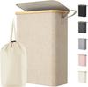 Foldable Bamboo Laundry Hamper with Lid and Inner Bag for Bedroom Storage.