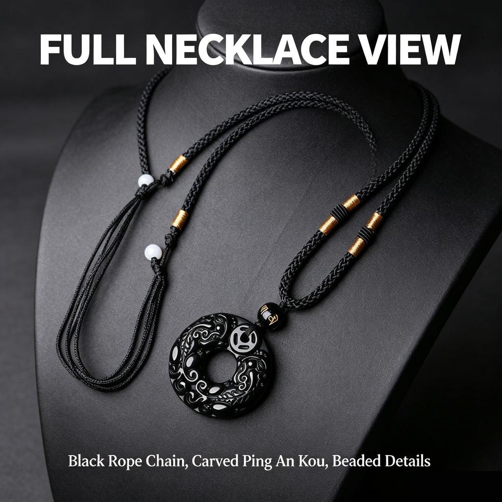 Black Obsidian Pixiu Lucky Amulet Natural Stone Pendant Necklace Women Men Peace Buckle Crystal Jewelry