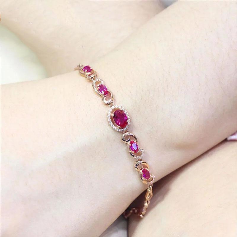 Rose Gold Plated Simple French Red Garnet Bracelet Premium Pure Purple Gold Women'S Bracelet