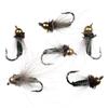 6PCS #14 Brass Bead Head Nymph Fly Fishing Caddis Metallic Green Bead Head