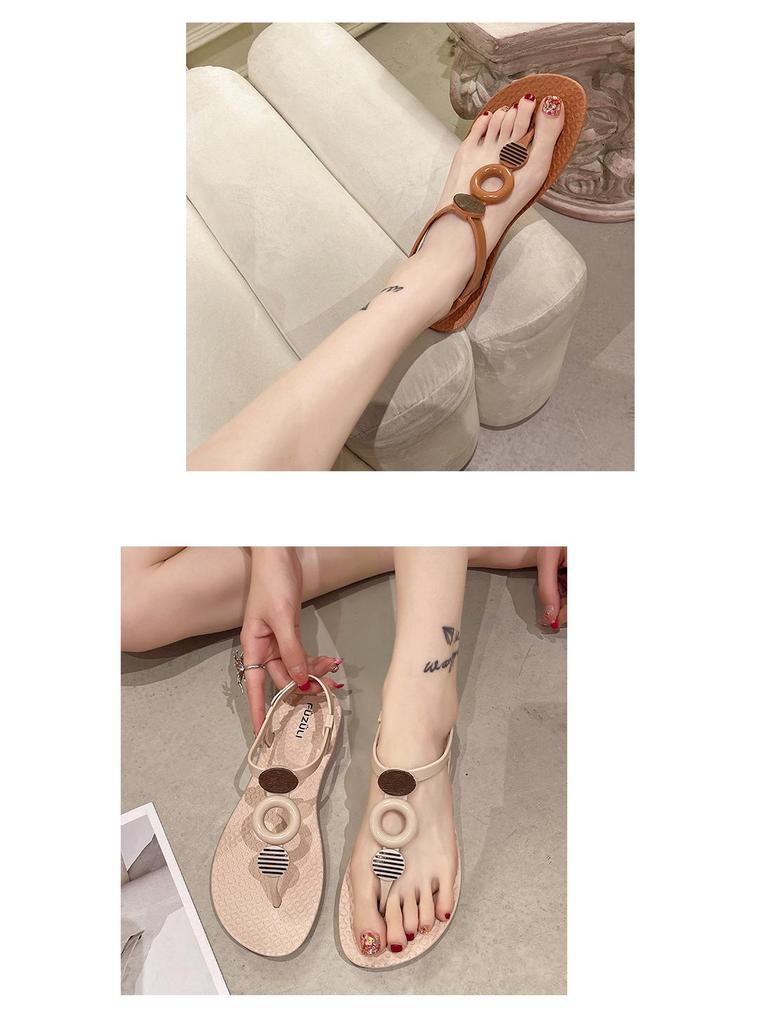 Women's Summer Casual Flat Sandals - Hollow Buckle Soft Bottom Beach Sandals