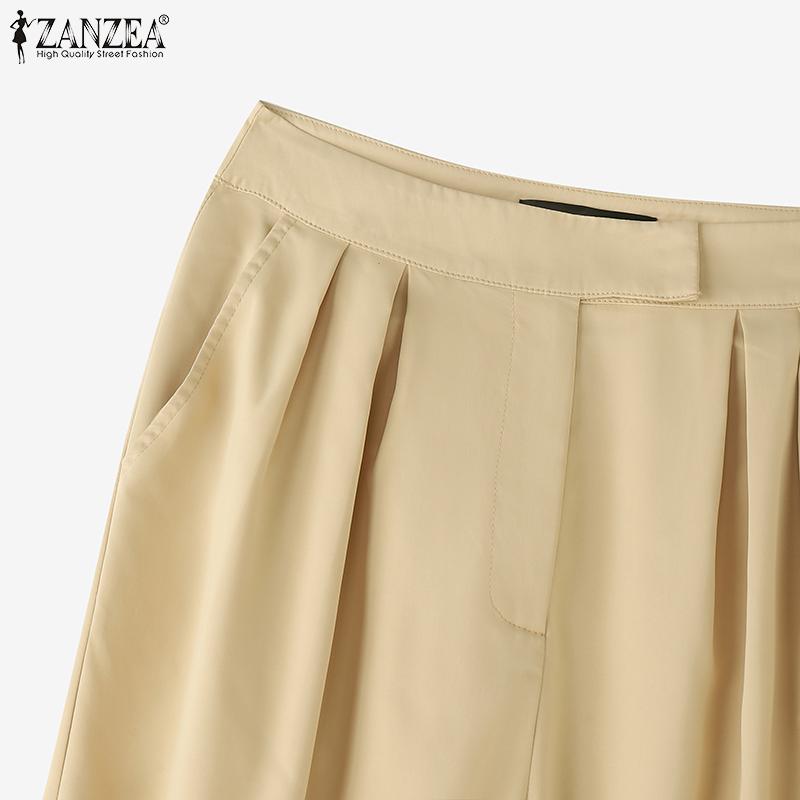 ZANZEA Womens Casual Solid Color Loose Cropped Pants