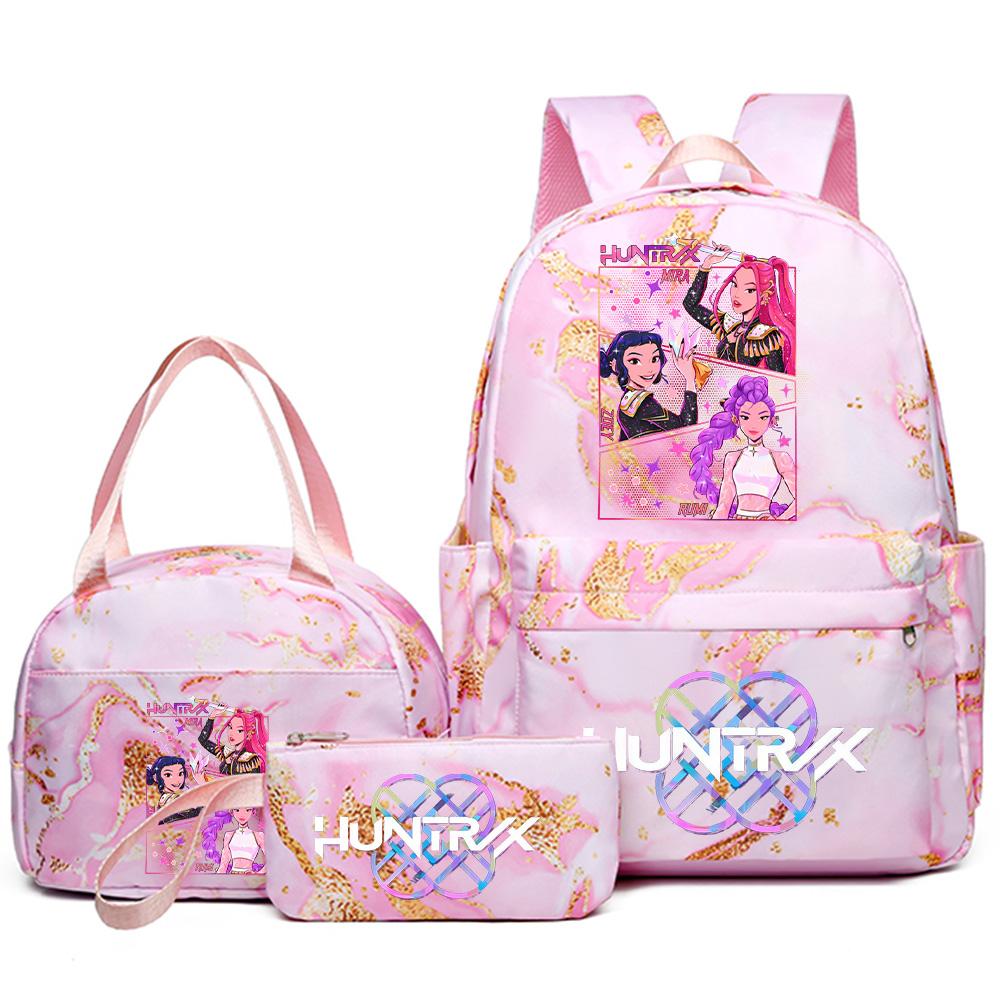 3Pcs/set Anime Demon Hunters Printed Backpack Handbag Pencil Case for Teenager Student Bookbag Schoolbag Women Large Capacity Waterproof Bag