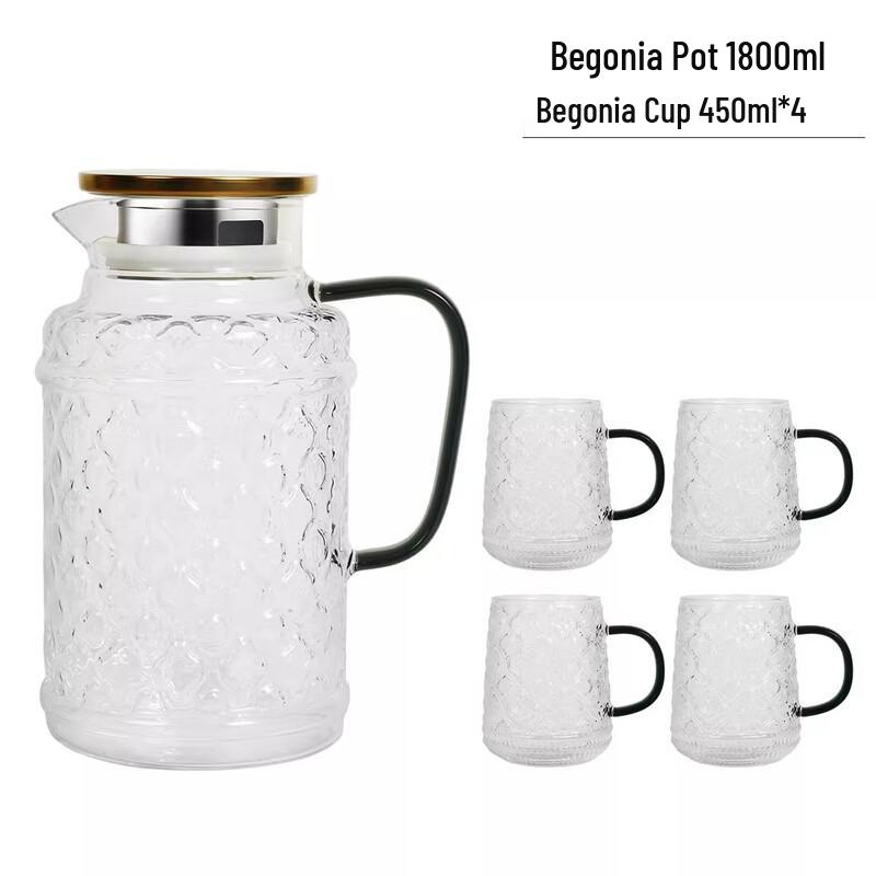 Begonia Flower Crystal Glass Cold Water Pitcher & Cup Set