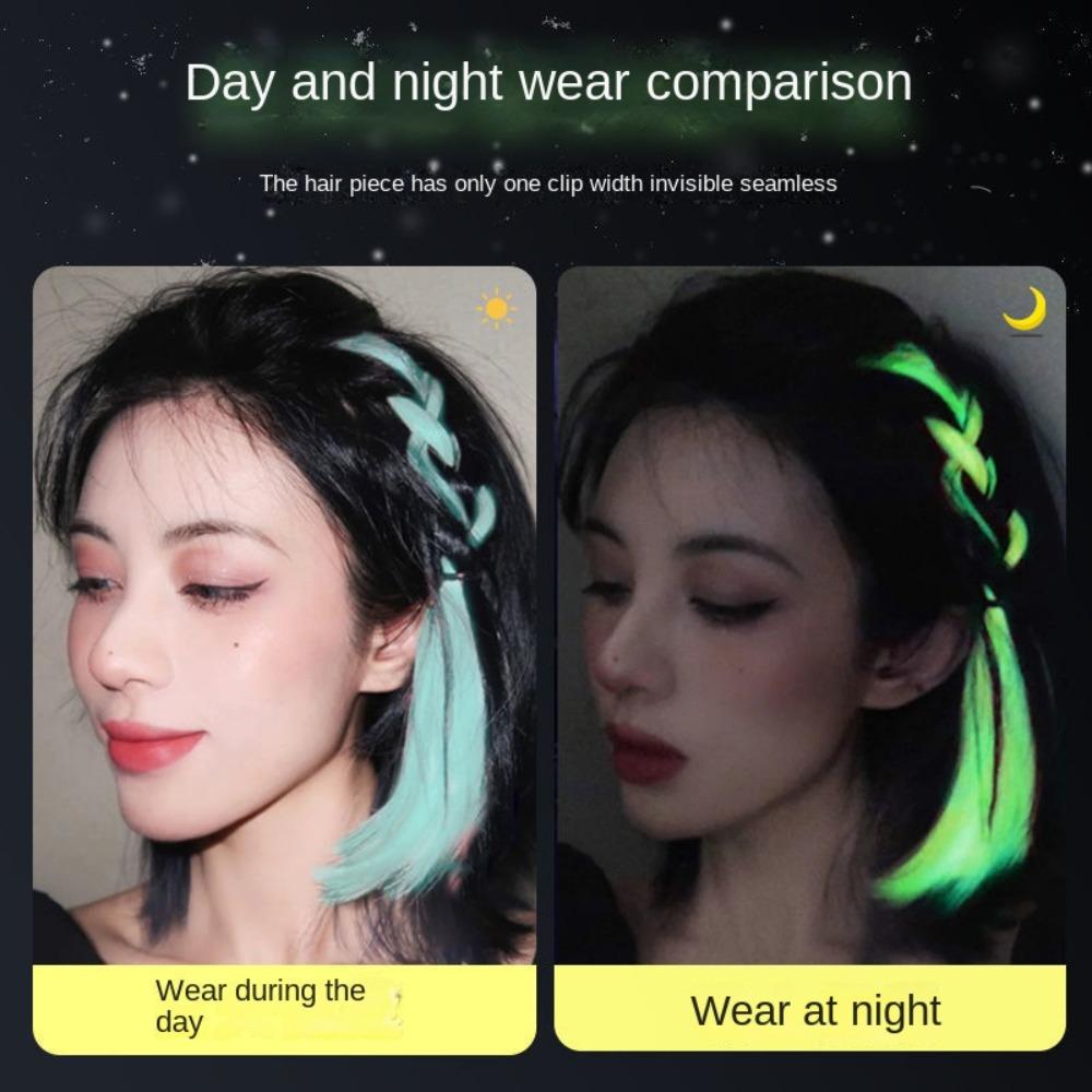 Neon Fake Hair Long Straight Hairpieces Rainbow Colored Synthetic Hair  for Women Kids