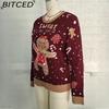 BITCED Pulover de damă pentru toamnă/iarnă cu model om de turtă dulce Pulover cu mâneci lungi cu lumini LED Jumper de Crăciun