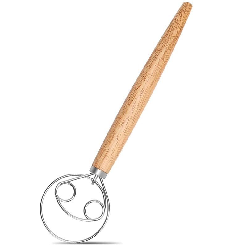 

Датский венчик для теста из нержавеющей стали с деревянной ручкой, миксер для хлебного теста, ручной венчик для взбивания яиц, инструменты для выпечки, кухонные аксессуары