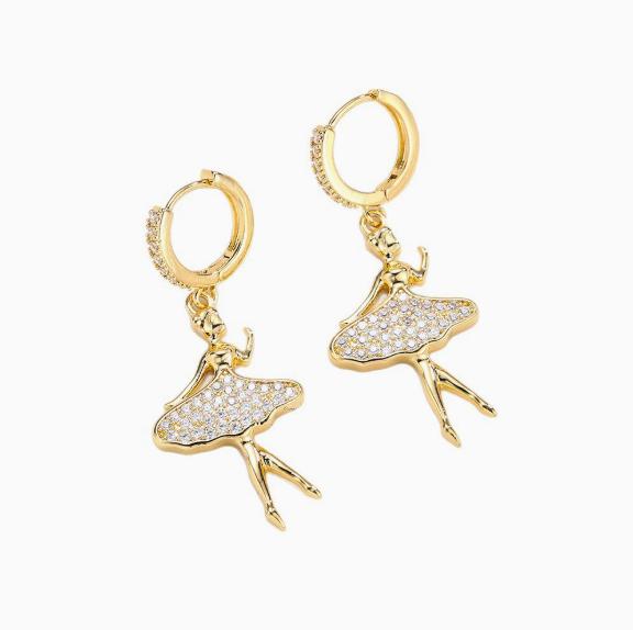Gold Ballet Dancer Earrings for Women Elegant Crystal Ballerina Hoop Earrings Fashion Dance Jewelry Gift for Girls