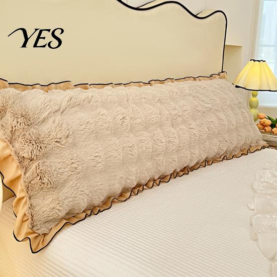 Luxury Decorative Sofa Cushion Covers Fluffy Body Pillow Cover, Faux Rabbit Fur Bed Cover with Zipper, Ruffle Hidden Zipper Trim, Plush Bubble