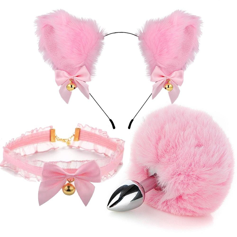 Fox Anal Plug Fox Tail Bow Butt Plug Cute Bow-Knot Soft Cat Ears Headbands Erotic Cosplay Accessories Nipple Clamps SM Sex Toys