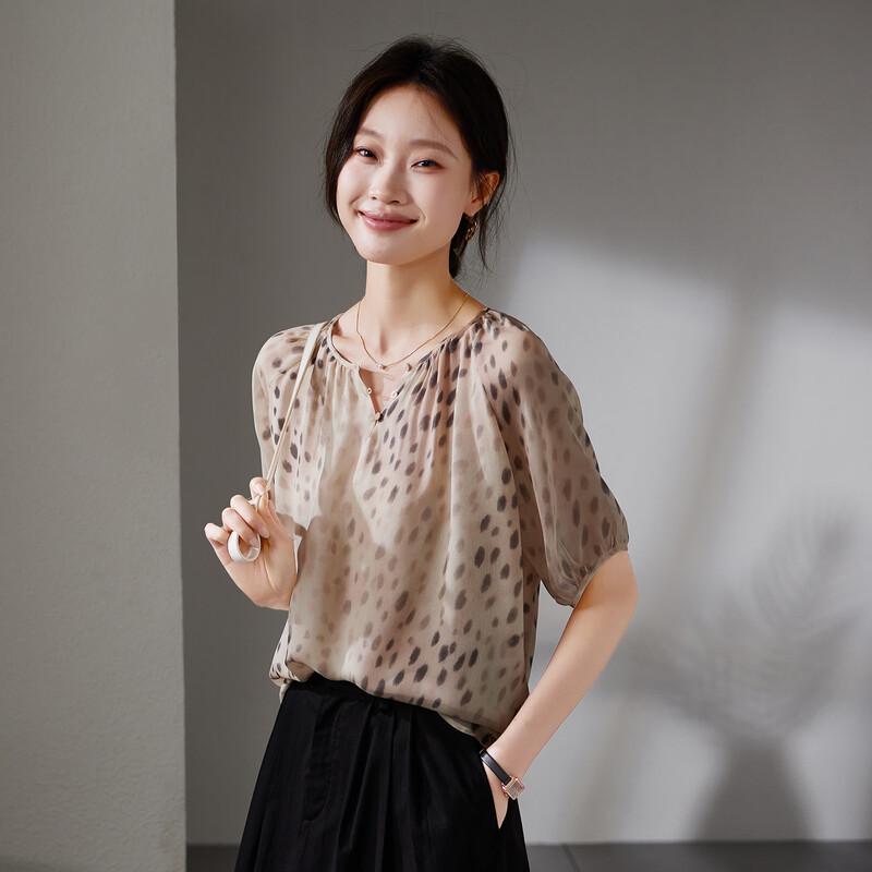 SOFSIL Women s 100% Mulberry Silk Leopard Print Short-Sleeve Blouse M