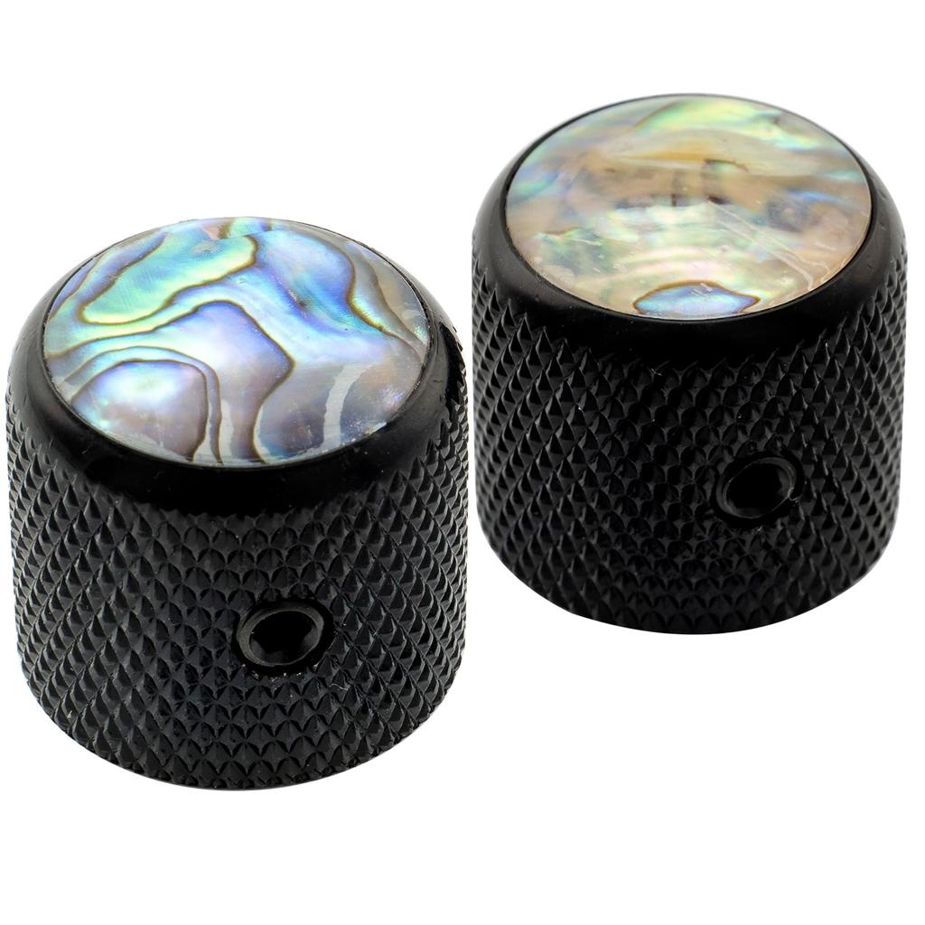 Musiclily Pro 1/4" Steel Abalone Dome Knobs, Horizontal Thread, Universal Fitting for Electric Guitar/Bass, Black (Set of 2)