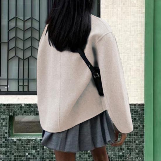 Winter Wool Cropped Peacoat Women's Double Breasted Jacket Fall Casual Long Sleeve Dressy Short Coat