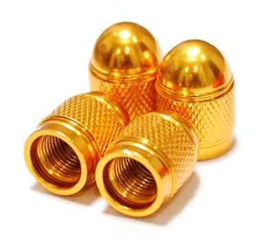 Areyss 140834 Universal Aluminum Air Valve Cap, Cannonball Type, Set of 4, Package Version (Gold, Gold)