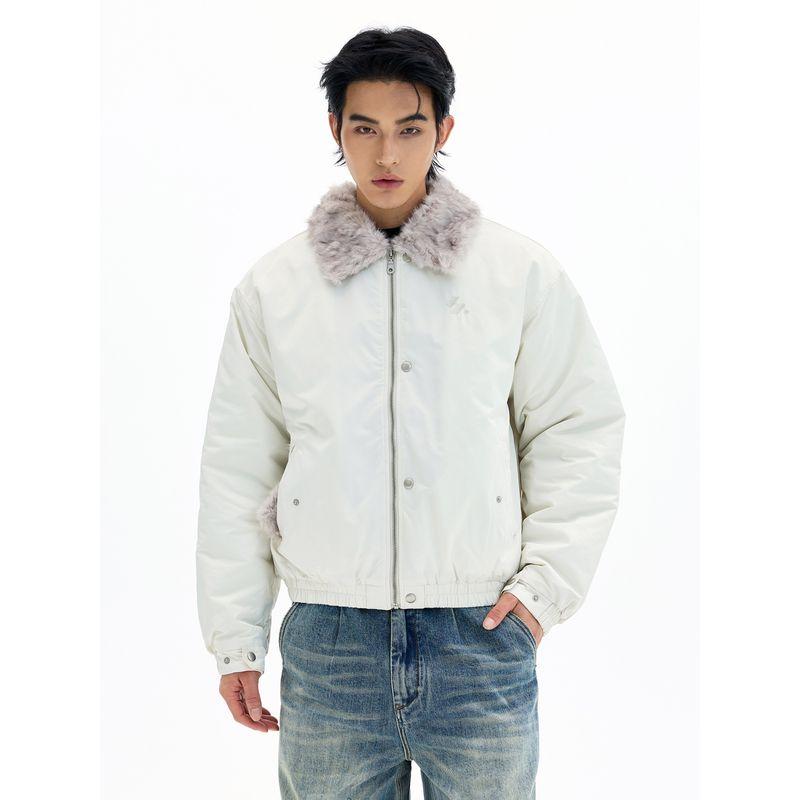 Kisko American-Style Winter Bomber Jacket with Fur Collar, Warm Cotton Coat for Men and Women, High-End Loose Short Cotton Jacket, Trendy