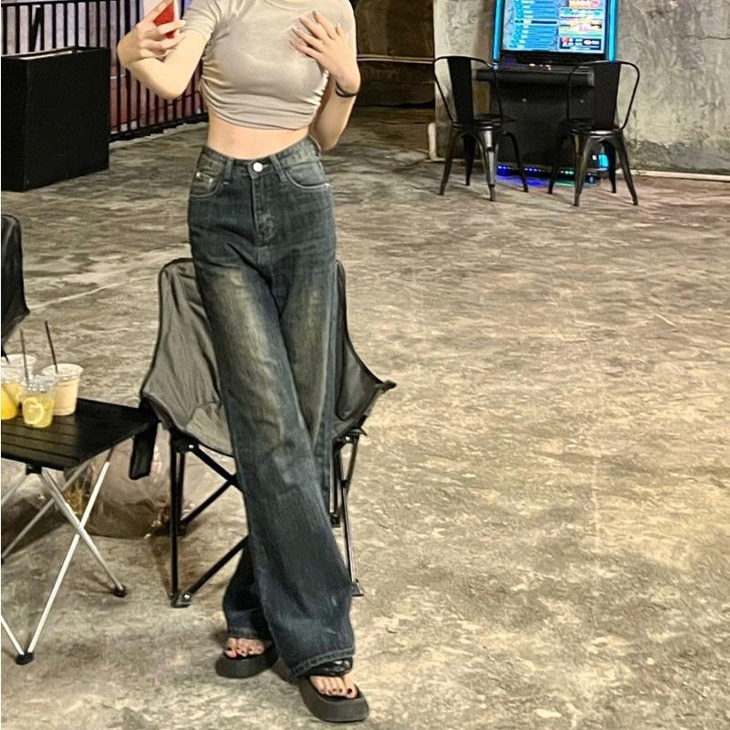 Retro Jeans for Women with Micro-flare Style Used for Old Washing Straight Trousers