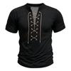 Men's Retro Casual Short Sleeve V-Neck Lace-Up Shirt