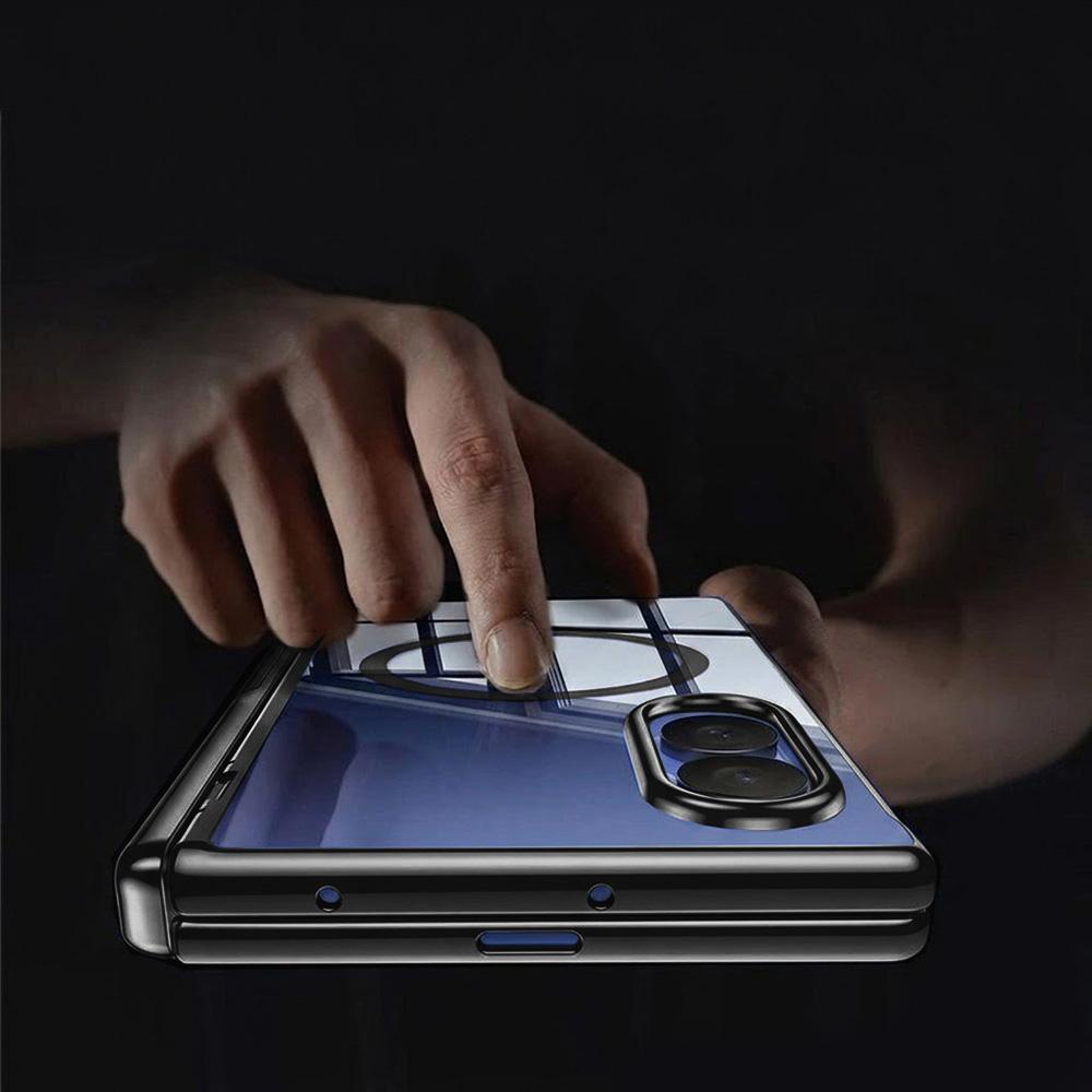 Transparent case for Samsung Galaxy Z Fold 8, with stand and glass for external screen, for MagSafe, black frame