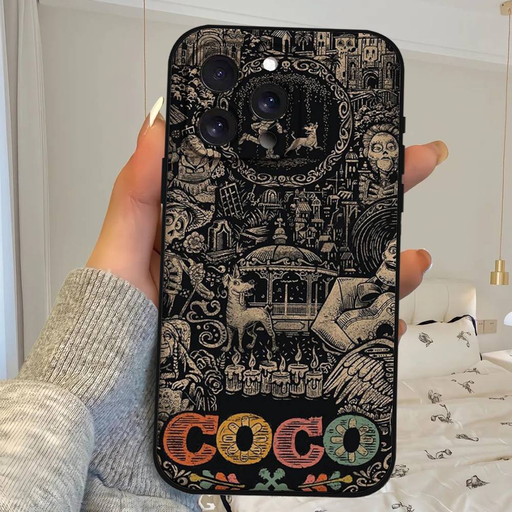 Movie Cartoon C-Coco Phone Case For IPhone 1716 15 14 13 Pro Max 11 12 Mini X Xs XR Black Silicone Cover