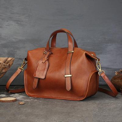 Retro Handtasche aus echtem Leder Große Kapazität Boston Bag Umhängetasche