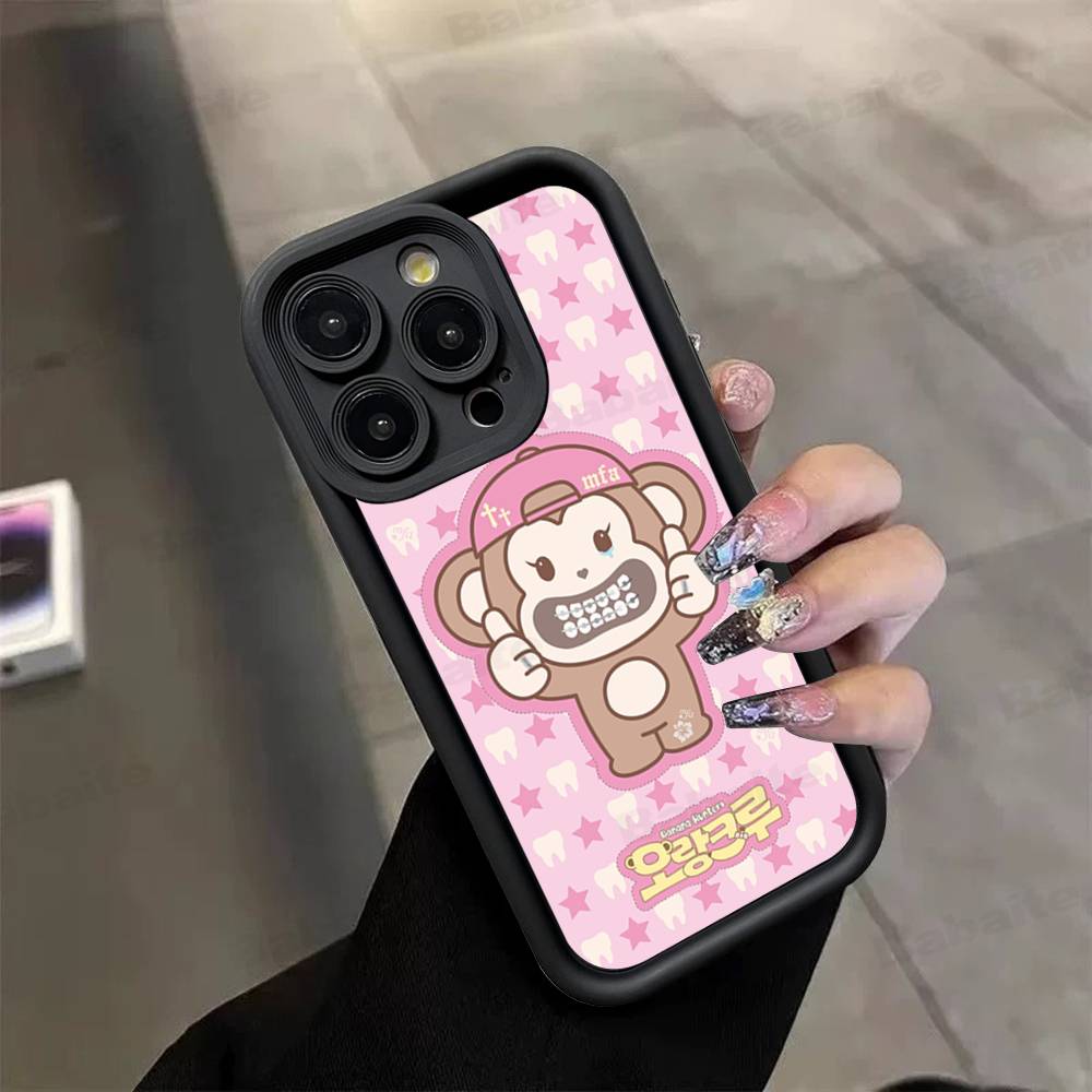 Cute Ins Sweet Cool Biye Monkey Silicone Soft Phone Case For IPhone 17 16 15 14 Plus 13 12 Mini 11 Black Cover