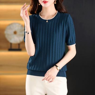 Ice Silk Knittwear Sweater Women's Short Sleeve T-shirt Summer New Loose Slim Versatile Wave Knitted Thin Top S-5XL