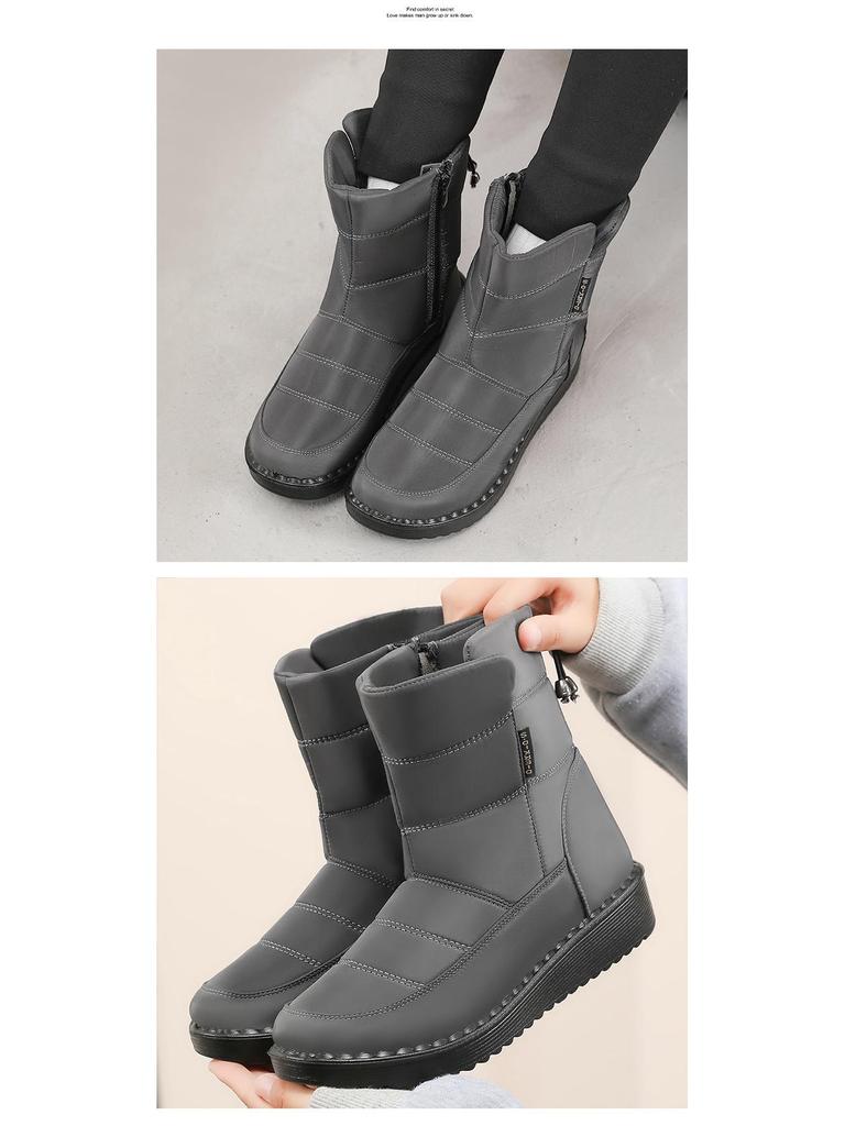 Women's Winter 2025 Fleece-lined Long Tube Snow Boots - Warm, Lightweight, Polyurethane, Cotton