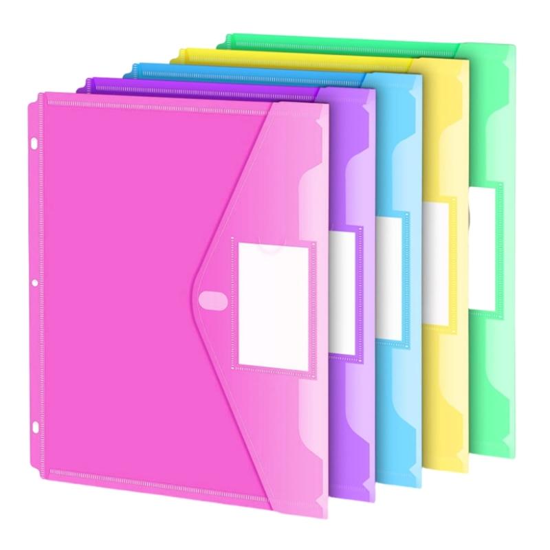 5/10Pcs Expandable File Organiser with Clear Label Window 3 Holes Punched Pocket Document Bag for Office Organization