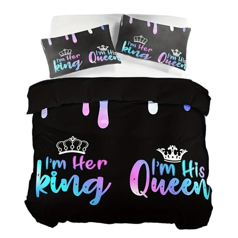 Color Crown Letter Quilt Cover Bedding Home Textile Kit Three-Piece Quilt Cover