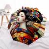 Geisha Themed Automatic Opening and Closing Umbrella, Brightly Colored 8-rib Portable Umbrella, Suitable for Men and Women, A Perfect Gift f