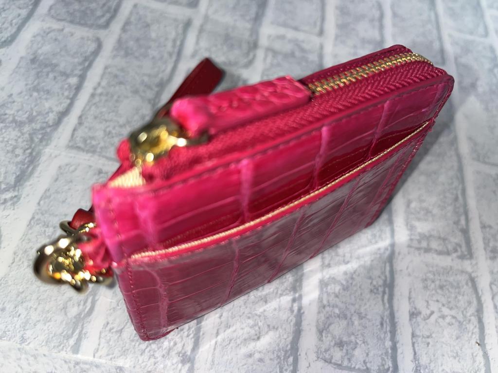 Guodi Mini Wallet Zipper Type with Strap Shining Crocodile Genuine Leather Crocodile Leather Crocodile Leather Mini Wallet Compact Wallet [GUODI]