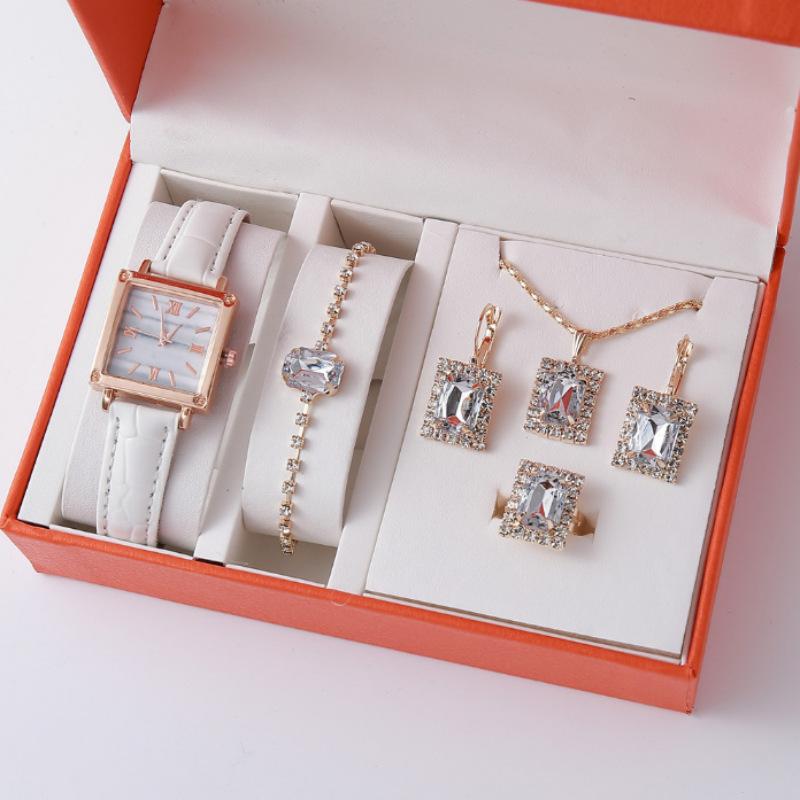 New Explosive Trend Leather Women'S Watch Square Korean Version Rhinestone Square Set Bracelet Watch