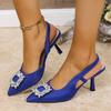 Crystal Square Buckle High Heels Sandals Women 2025 Spring Slip On Pointed Toe Pumps Woman Plus Size Party Wedding Shoes Mujer