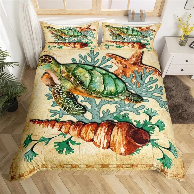 Ozean Thema King Bettbezug Set Nautischer Seestern Bettwäsche Set Mikrofaser Meeresleben Steppdeckenbezug Einzelbett Twin Für Jungen Mädchen