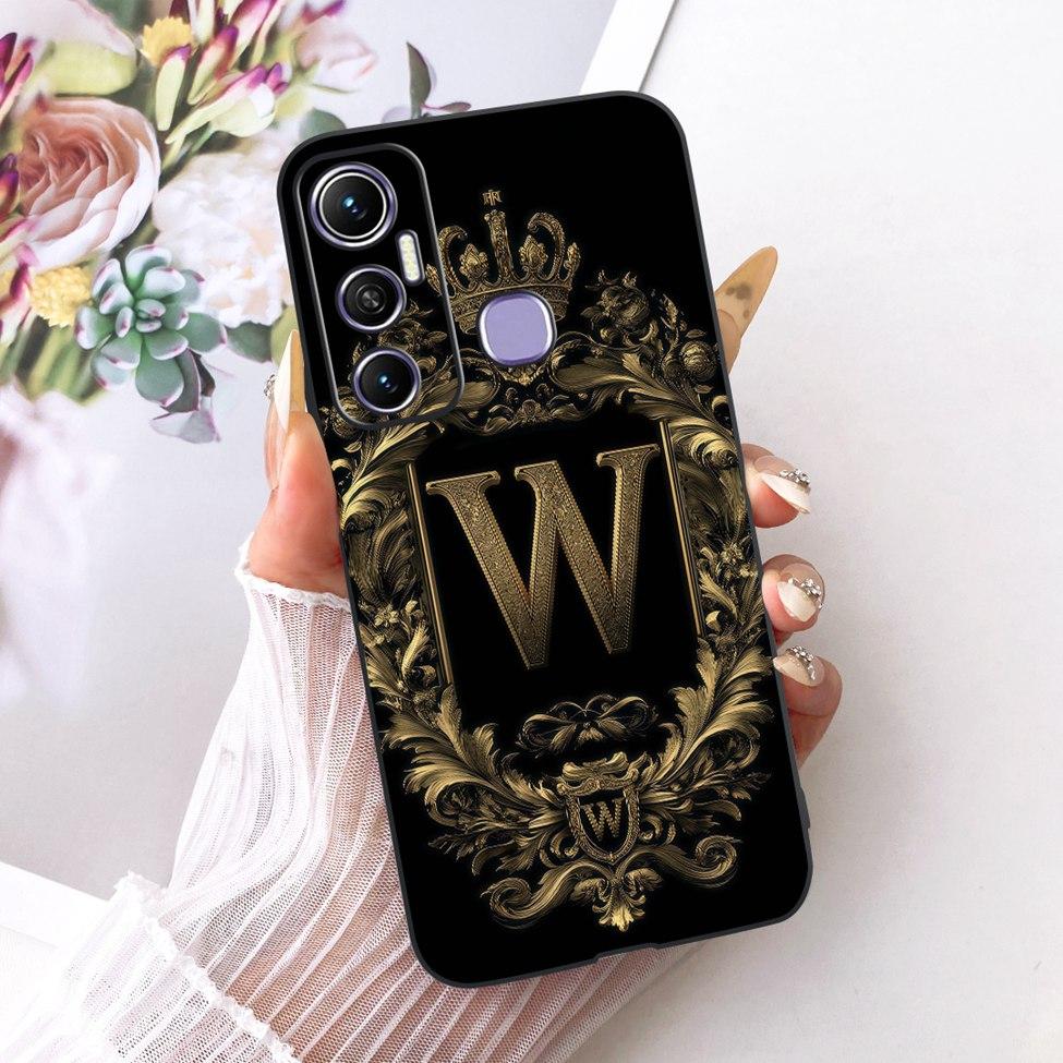 For Infinix Hot 11 Case Silicone Luxury Crown A-Z Letters 2D Flat Pattern Soft Casing For Infinix Hot11 X662 X662 X689FB Cover