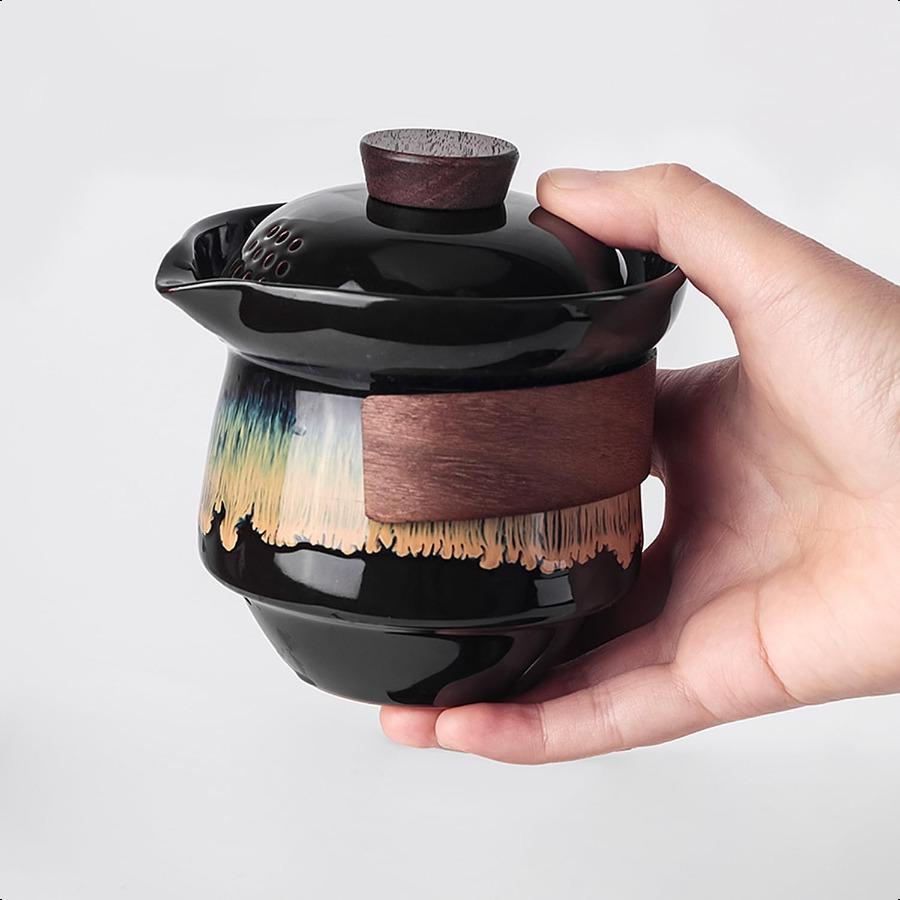 

Портативный кунг-фу чайник чайник набор керамический гунфу чайный сервиз с 3 чашками для одного набора в одной сумке дорожный чайный набор чайник для любителя чая United States